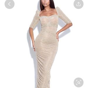 Miss circle gold ruched dress , worn once for event. No alterations